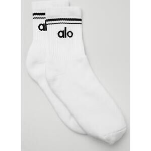 Alo Unisex Half Crew Throwback Socks Size Medium White and Black